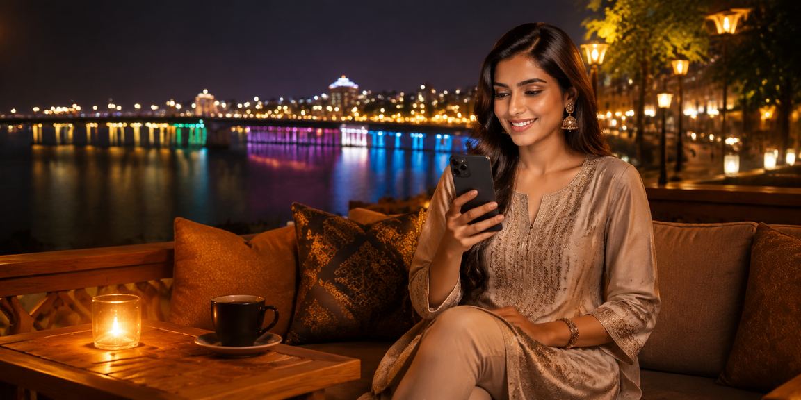 Ahmedabad riverfront view with mobile betting app
