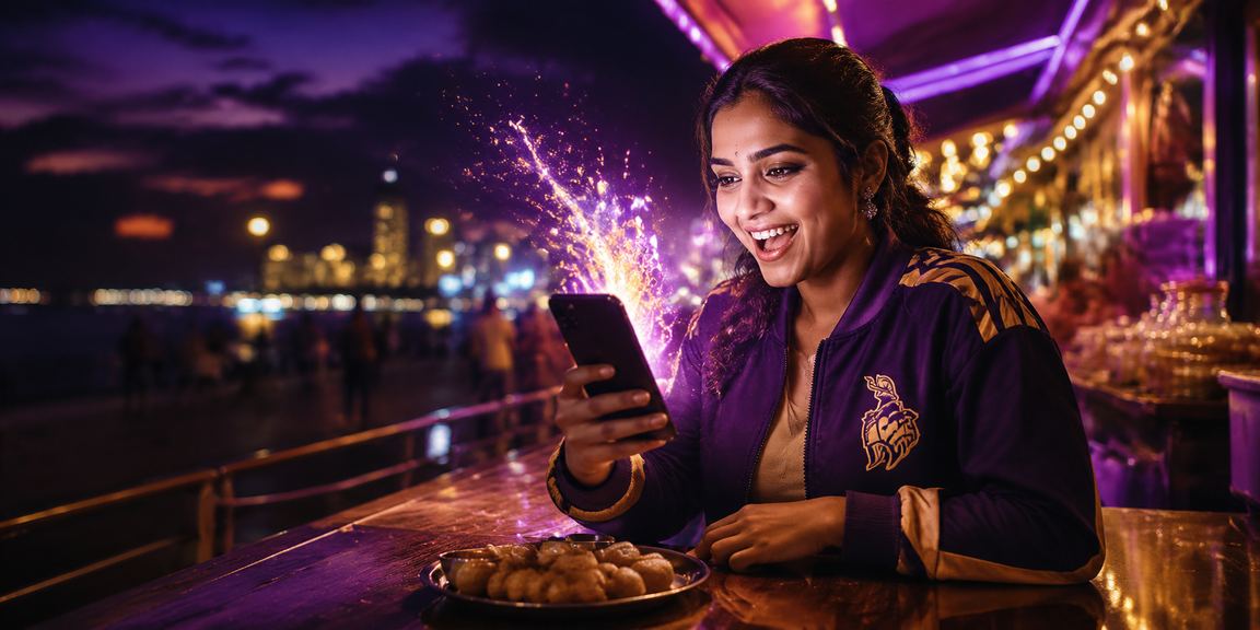 Chennai Marina Beach showing night market and cricket fans with mobile betting